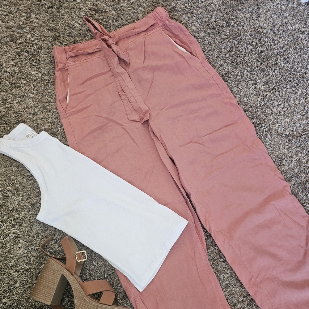 Womens wide leg flow mauve linen pants